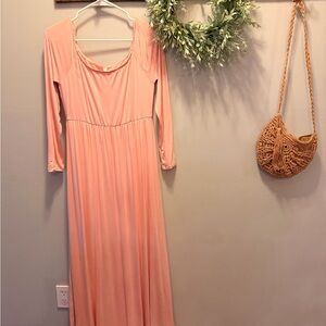 PinkBlush Pink Solid Off Shoulder Maternity Maxi Dress